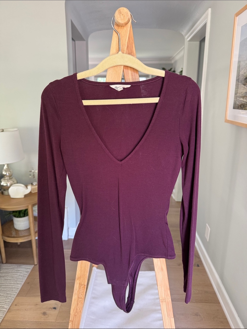 Madewell Long-Sleeve V-Neck Bodysuit - Plum